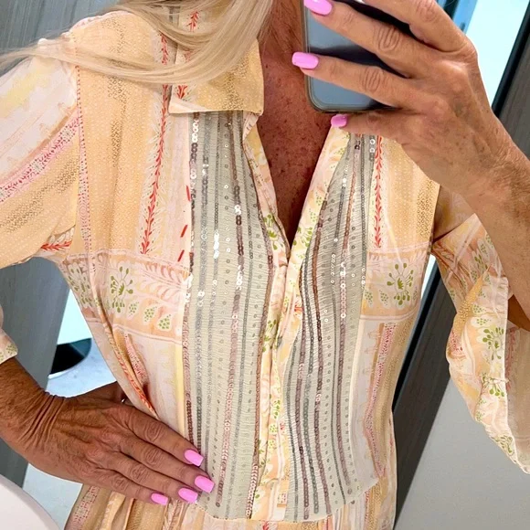 $250 Anthropologie lovers! MADE IN ITALY Boho mini oversized dress S viscose - Picture 5 of 14